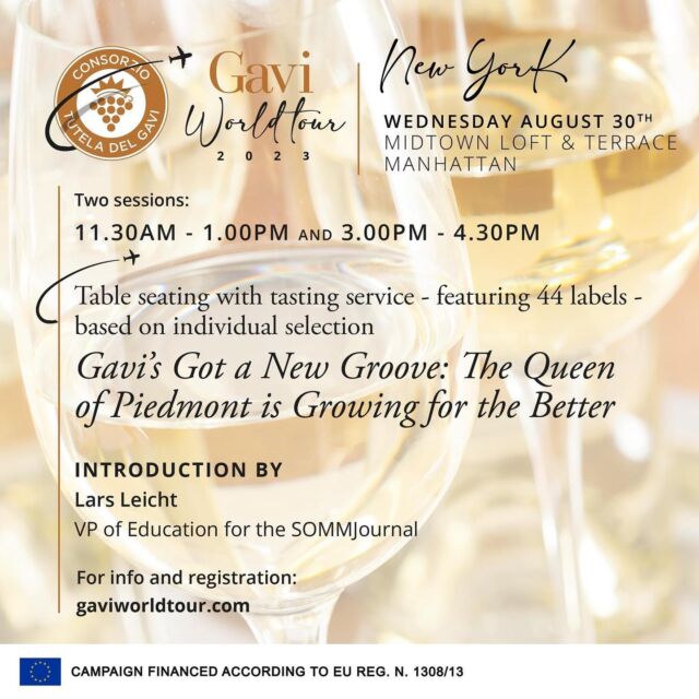La Toledana Gavi di Gavi 2022 vi aspetta a New York il 30 Agosto al MIDTOWN OFT&TERRACE per il Gavi World Tour 2023