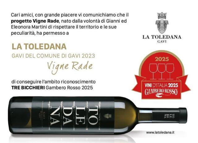 La Toledana Gavi del Comune di Gavi DOCG Vigne Rade 2023 ha ottenuto i Tre Bicchieri al Gambero Rosso 2025 Gambero Rosso #trebicchieri