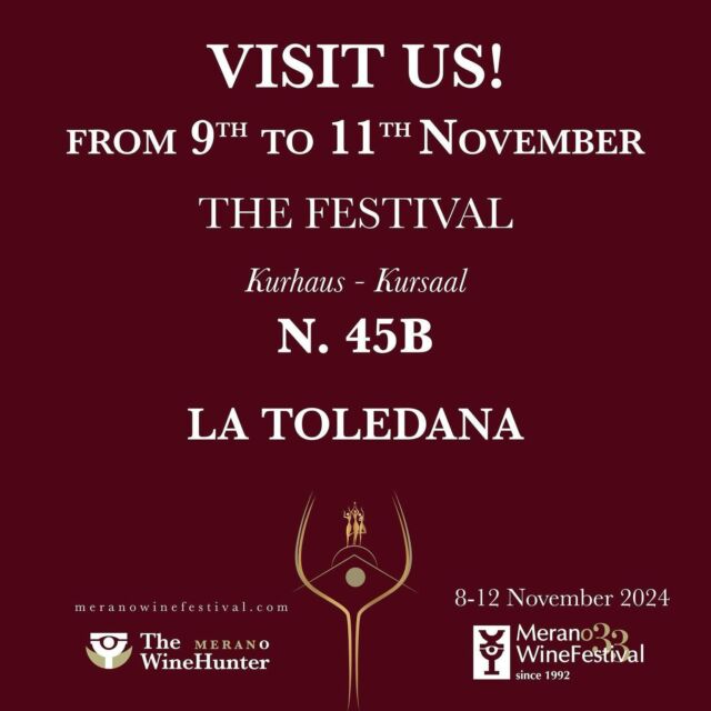 La Toledana sarà presente alla 33° Edizione del Merano Wine Festival a Merano dal  al 9 all’11 Novembre 2024 presso la KURHAUS Room al Tavolo N. 45B per presentarle e degustare insieme i vini premiati da “The Wine Hunter” delle nostre Aziende Agricole.
Sarà presente i premiato con la Medaglia d’Oro: La Toledana Gavi del Comune di Gavi 2023 #meranowinefestival